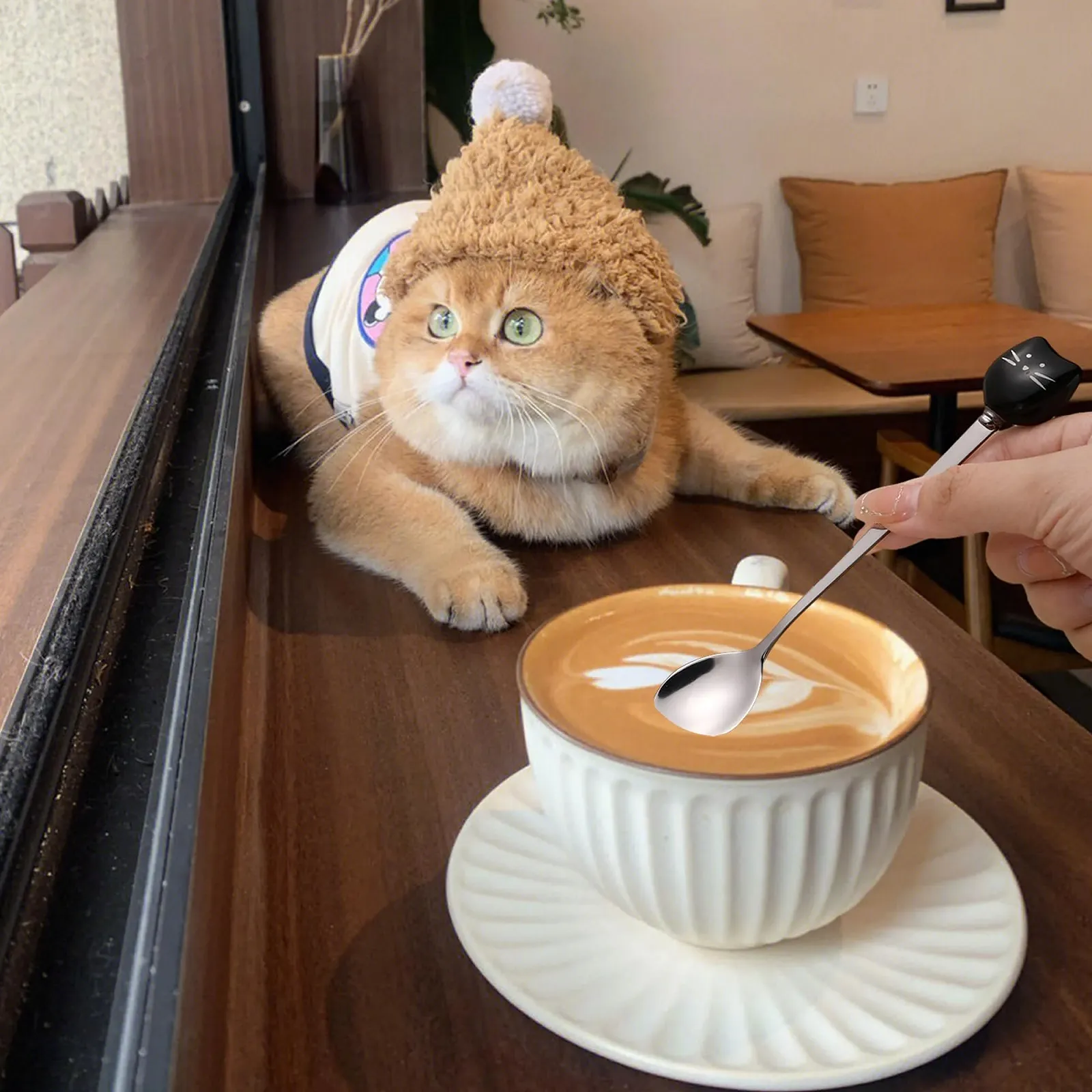 Набір з 8 милих кавових ложок з нержавіючої сталі у формі котячої голови, фото №5 Набір з 8 милих кавових ложок з нержавіючої сталі у формі котячої голови, фото №5