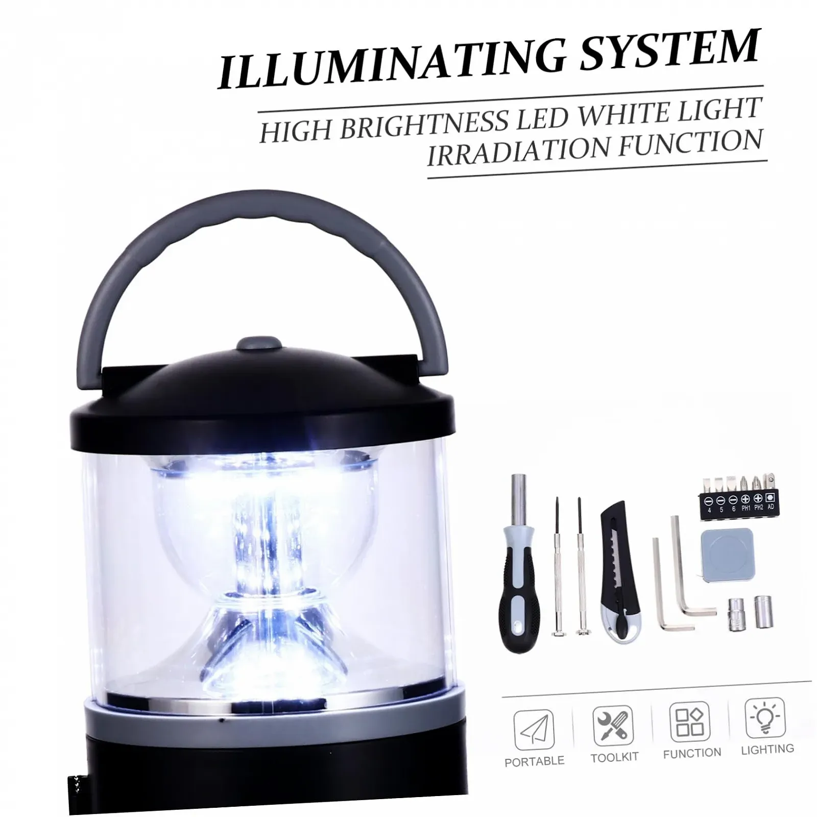 Фонарь Campfire Кемпинговый фонарь для палатки Аварийное освещение Ручной фонарик на батарейках Кемпинговый фонарь Многофункциональный инструмент Факел Кемпинговый инструмент Ручной фонарь ABS Черный, фото №6