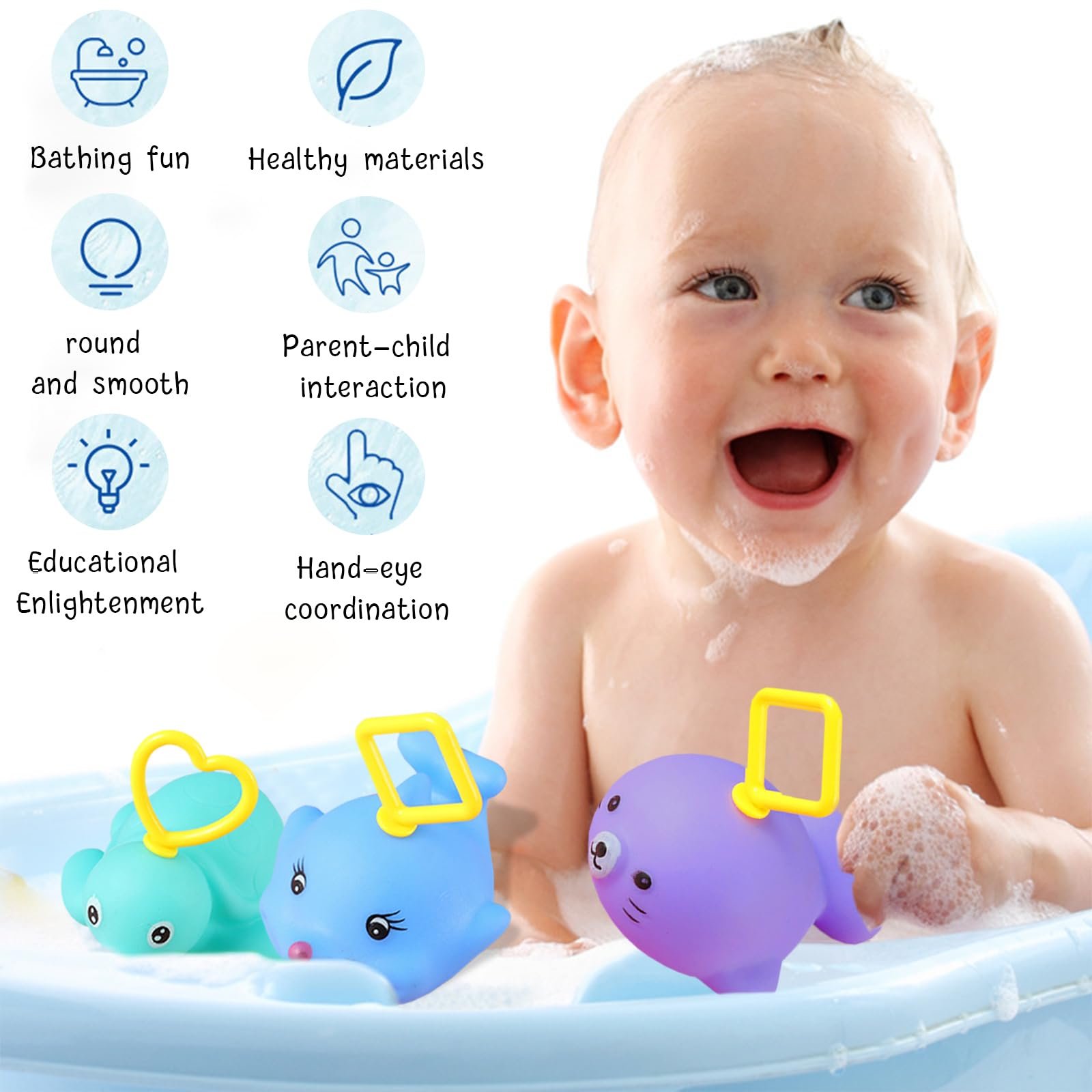 Іграшка для ванни Набір 8 шт (сачок, вудка, качка, черепаха, риба, морський лев, восьминіг, риба) Різнокольоровий, фото №4