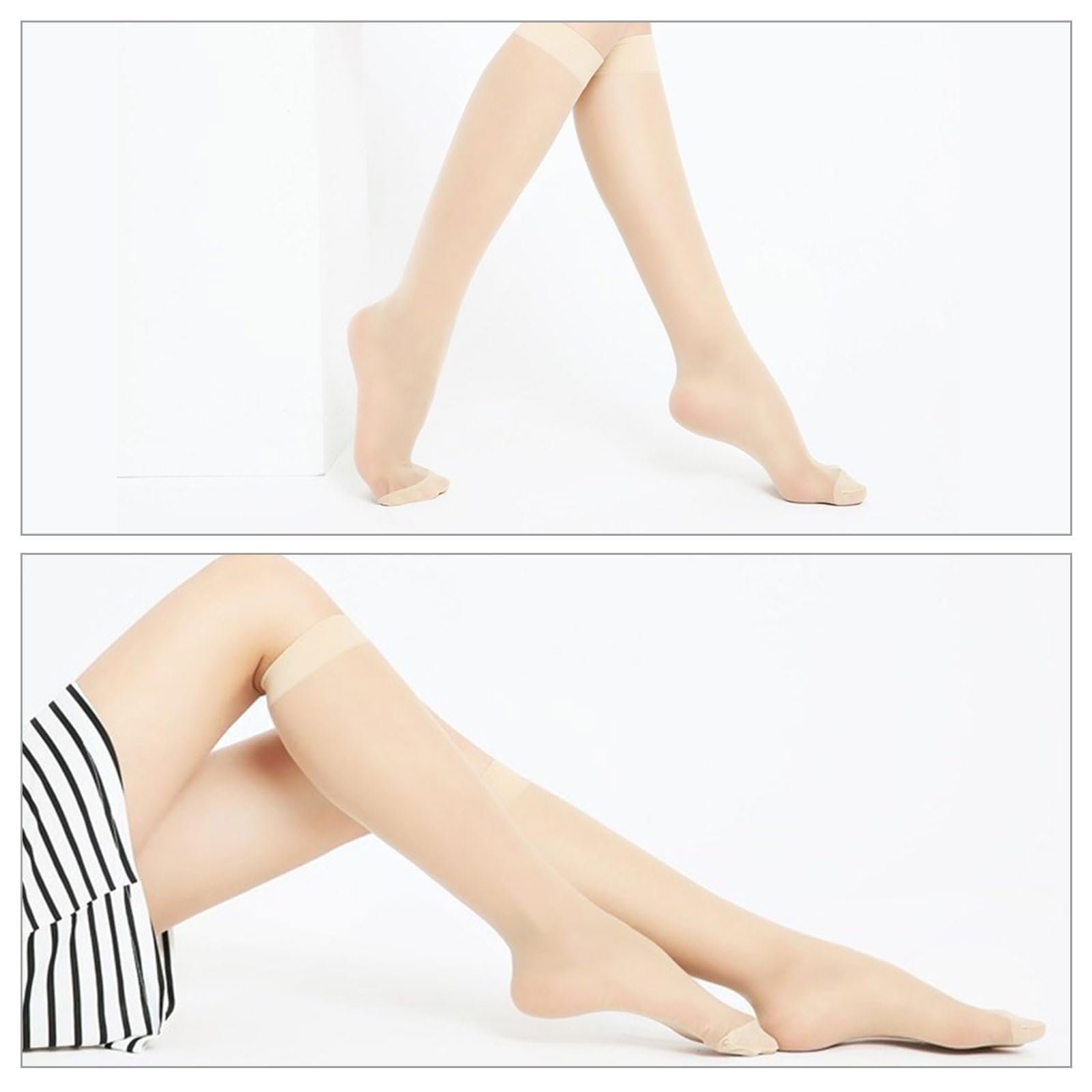 Гольфы женские нейлоновые 12 пар, усиленный носок, черный и телесный цвет, фото №2