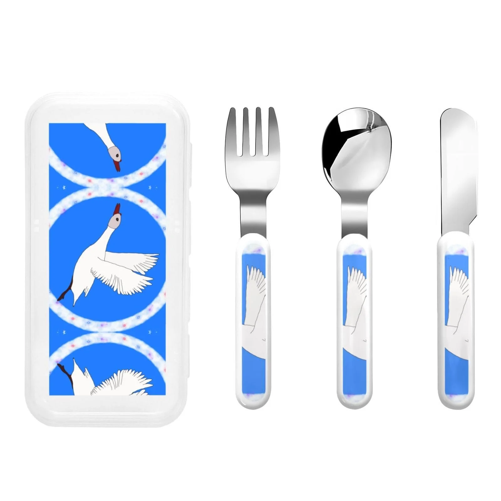 Дитячий набір столових приборів Гусак білий літаючий, фото №1 Дитячий набір столових приборів Гусак білий літаючий, фото №1