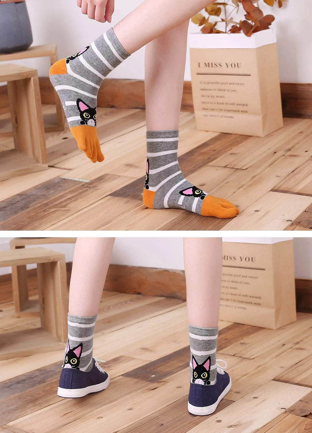 Носки с пальцами PUTUO Женские пятипалые носки из хлопка, смешные носки Женские цветные смешные носки с животными с пальцами для спорта и бега, 5 пар, 36-41, фото №6