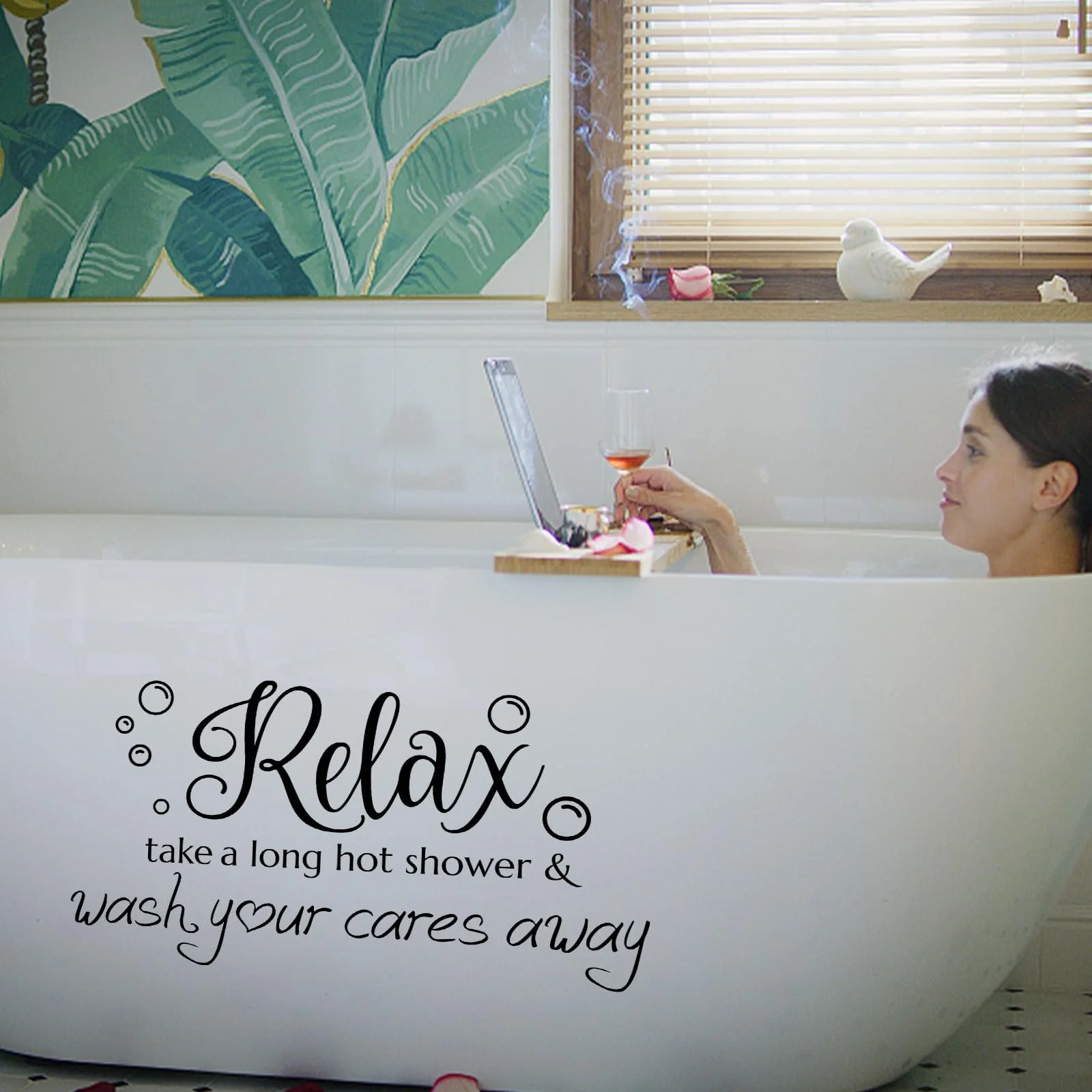 Наклейка на стіну SUPERDANT Relax Bubble Take A Long Hot Shower Вінілова Чорна 33 x 58 см, фото №6