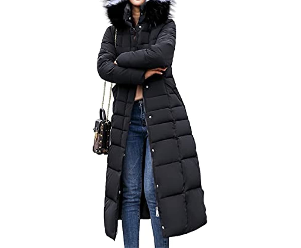 Зимнее пальто с капюшоном Vagbalena стеганое с искусственным мехом теплое длинное на подкладке, фото №1