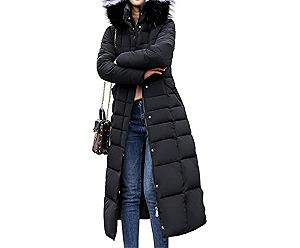 Зимнее пальто с капюшоном Vagbalena стеганое с искусственным мехом теплое длинное на подкладке - Фото 1