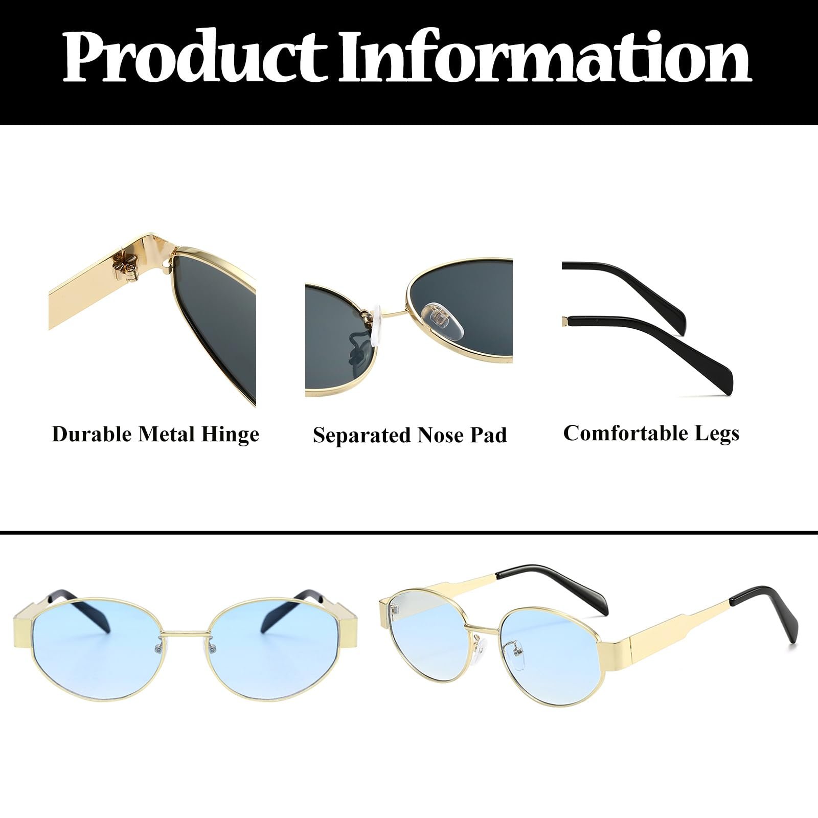 Сонцезахисні окуляри Овальні LJCZKA Ретро Круглі Металева оправа для чоловіків та жінок Класичні Маленькі з UV400 захистом, фото №4