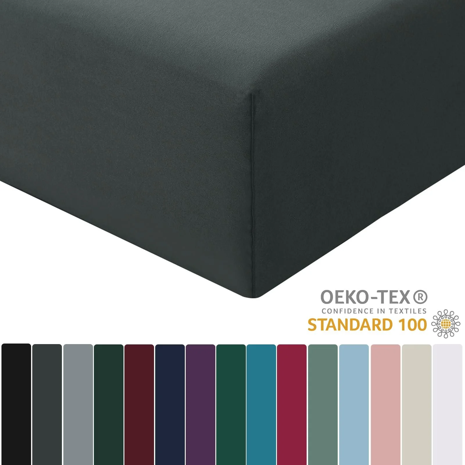 Простыня на резинке RUIKASI Microfibre, Oeko Tex, постельное белье, глубокий карман 30 см, антрацитово-серый, 180 x 200 см, фото №2