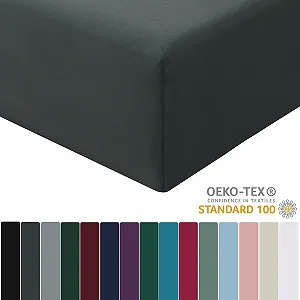 Простыня на резинке RUIKASI Microfibre, Oeko Tex, постельное белье, глубокий карман 30 см, антрацитово-серый, 180 x 200 см synthetic.ua - Фото 1