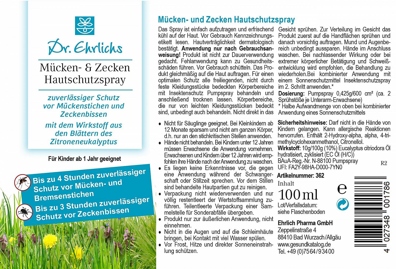 Спрей для захисту шкіри від комарів та кліщів Dr. Ehrlichs 100 мл, фото №6 Спрей для захисту шкіри від комарів та кліщів Dr. Ehrlichs 100 мл, фото №6