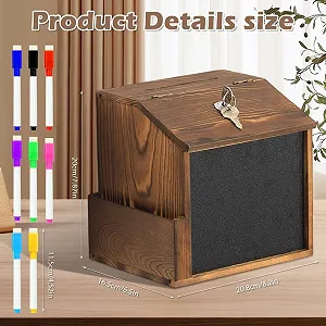 Скарбничка-скринька для пожертв дерев'яна з замком та 8 маркерами synthetic.ua - Фото 1