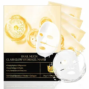 Гидрогелевая маска для лица Snail Mucin Glass Glow, 4 шт, Маска для лица из слизи улитки против морщин, Маска для стеклянной кожи для сухой кожи, Коллагеновая маска для увлажнения, Антивозрастная маска для всех типов кожи - Фото 1