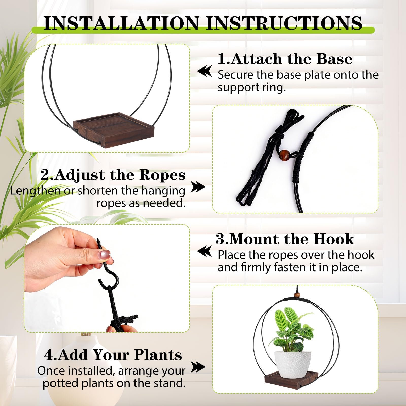 Підвісні кошики для рослин 2 шт чорні з дерев'яною основою та гачками, фото №1 Підвісні кошики для рослин 2 шт чорні з дерев'яною основою та гачками, фото №1