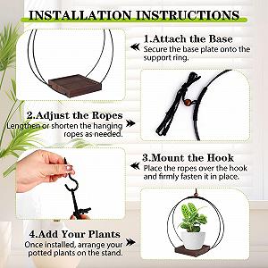 Підвісні кошики для рослин 2 шт чорні з дерев'яною основою та гачками - Фото 1