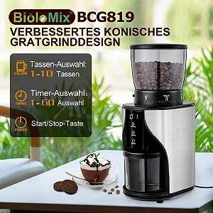 Електрична кавомолка Biolomix Конічна Млин 31 налаштування помелу для 1-10 порцій еспресо, крапельної кави, френч-пресу та фільтр-кави synthetic.ua - Фото 1
