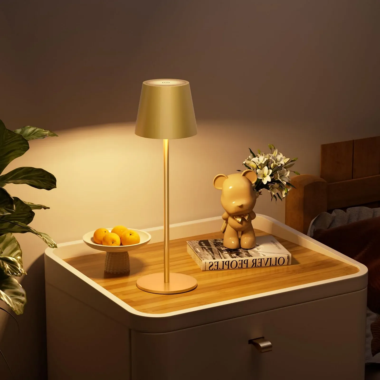 Настільна лампа Klighten LED акумуляторна алюмінієва IP54 сенсорна безступінчасте димування USB-C Золотистий, фото №7