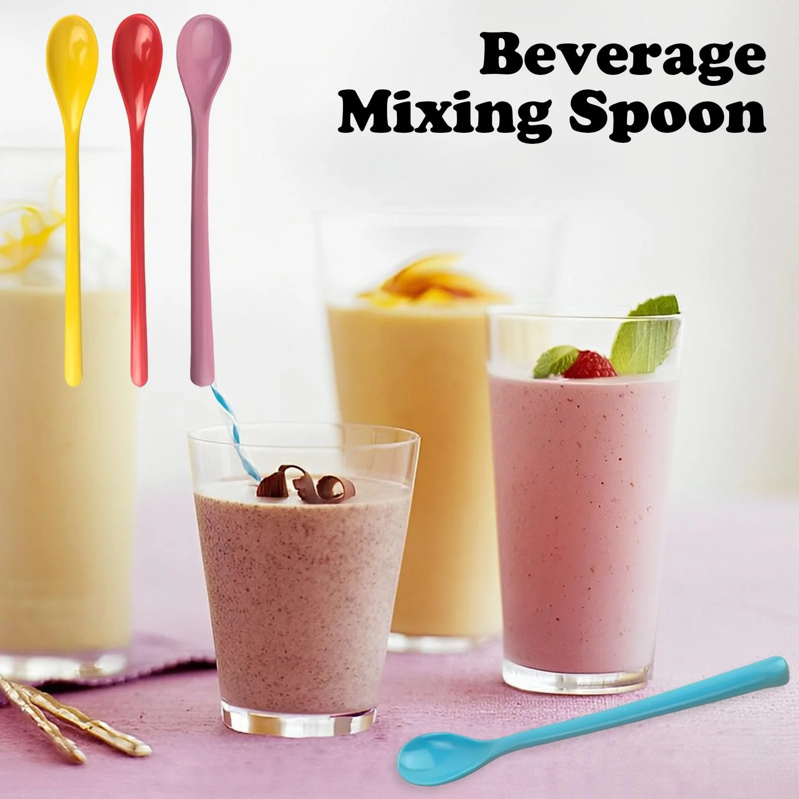 Набір із 3 пластикових ложок Colourful Robust Handle, 19 см, різнокольорові, фото №3