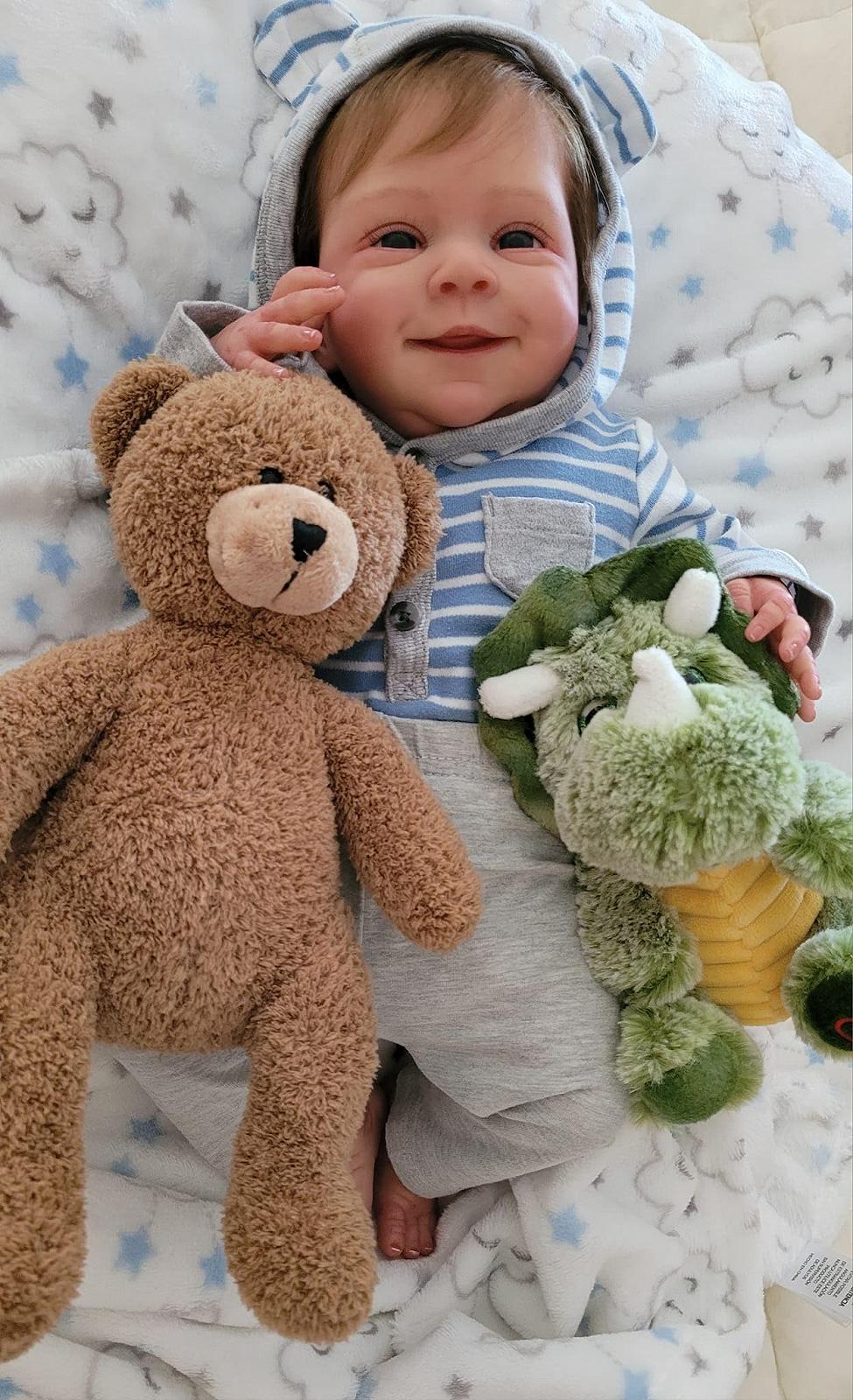 Кукла RXDOLL Reborn Baby Boy 45 см Реалистичная Кукла Полностью Силиконовая с Волосами Как Реальная Живая Кукла Новорожденные с Аксессуарами, фото №3