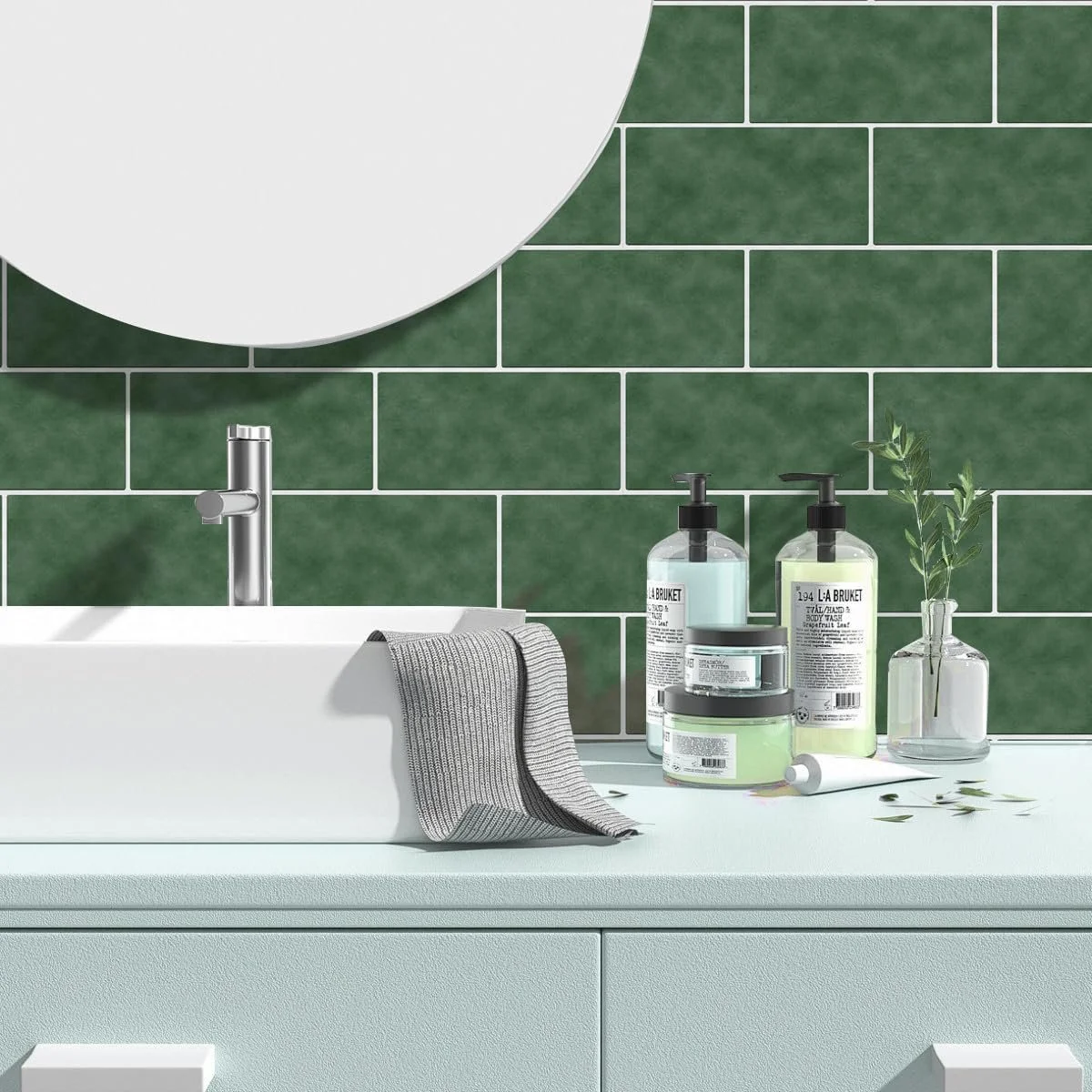 Наклейки на плитку Alwayspon вінілові темно-зелені 24 шт 30 см, фото №4