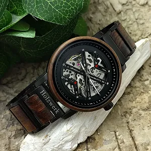 Автоматические часы ручной работы Holzwerk Germany Эко часы из натурального дерева, деревянные часы-браслет, коричневый, черный, серебристый, аналоговые synthetic.ua - Фото 1