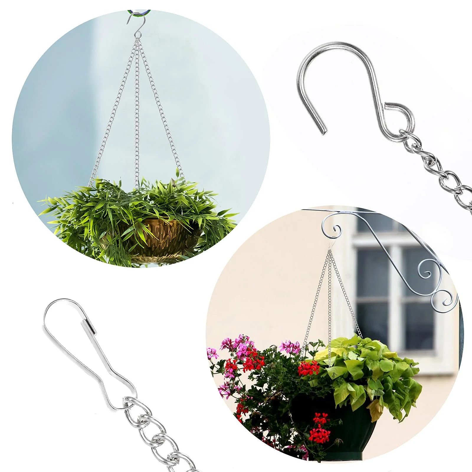 Ланцюги для підвісних кошиків 4 шт 25.7 см з кліпсами та S-подібними гачками сріблясті, фото №4