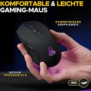 Миша THE G-LAB Kult Krypton Бездротова Ігрова 6400 DPI Bluetooth & 2.4 GHz RGB Акумулятор 7 Кнопок Легка Двостороння Чорний synthetic.ua - Фото 1