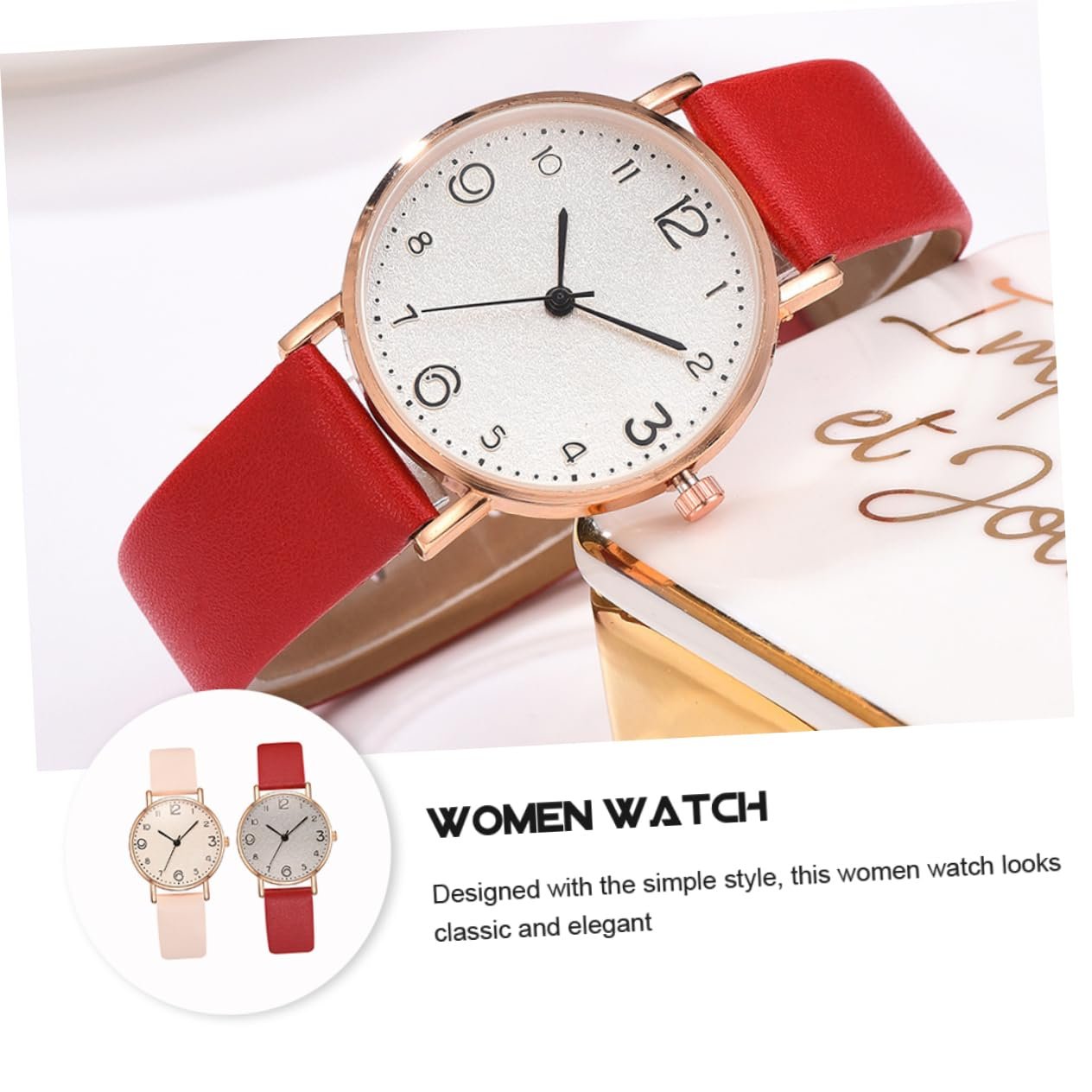 Наручные часы PartyKindom 2 шт. Кварцевые С браслетом PU и бежевым, фото №4