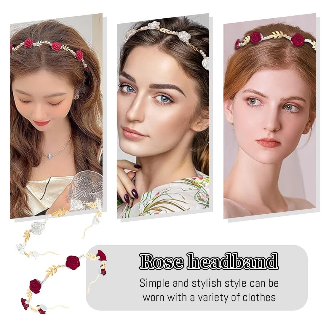 Обруч для волосся з трояндами та перлами, 2 шт, фото №5