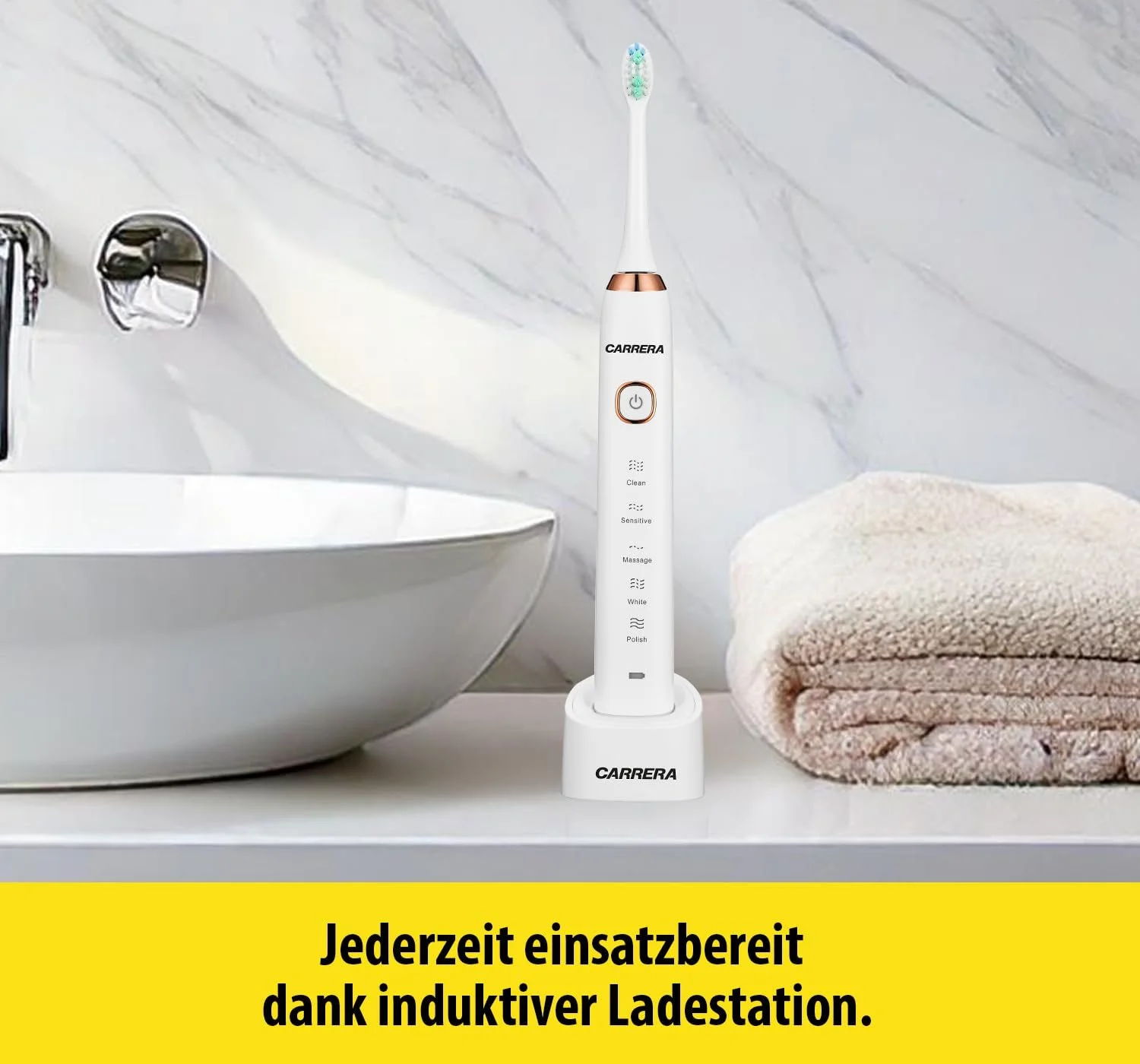 Электрическая зубная щетка CARRERA с защитным колпачком Белая, фото №6