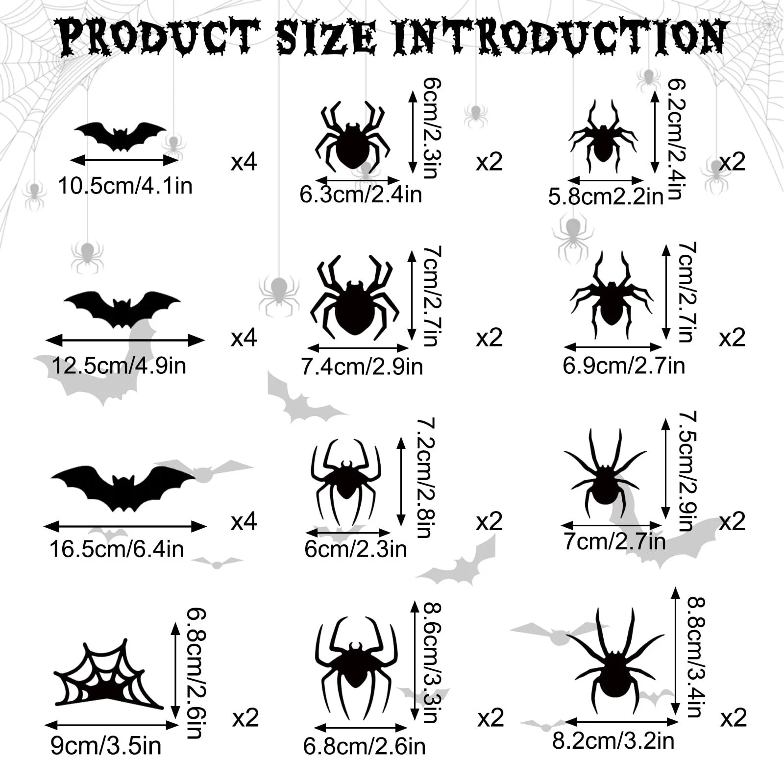 Набір декору на Хелловін 30 шт. 3D LED кажани павуки наклейки Готичний стиль, фото №2