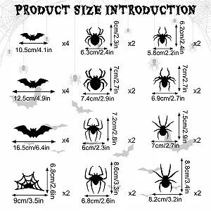 Набір декору на Хелловін 30 шт. 3D LED кажани павуки наклейки Готичний стиль synthetic.ua - Фото 1