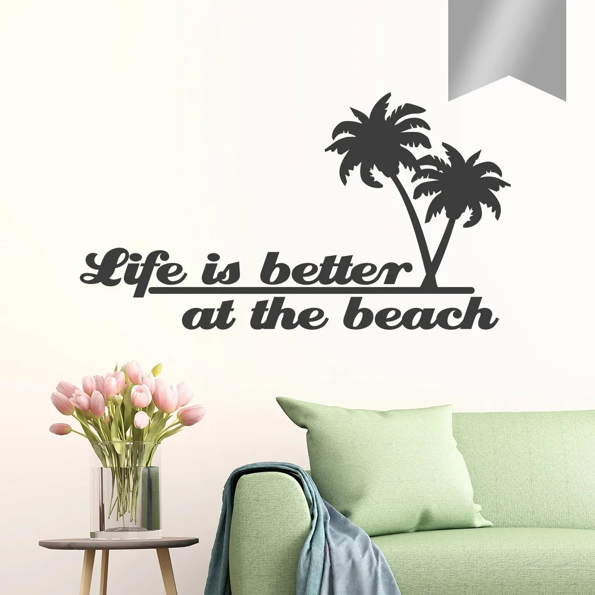 Наклейка на стену Life is Better at the Beach 50 x 27 см Серебристый, фото №1