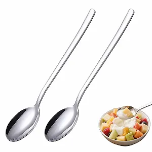 Ложка чайна з довгою ручкою з нержавіючої сталі 18/10 Полірована для морозива (2 шт.) - Фото 1