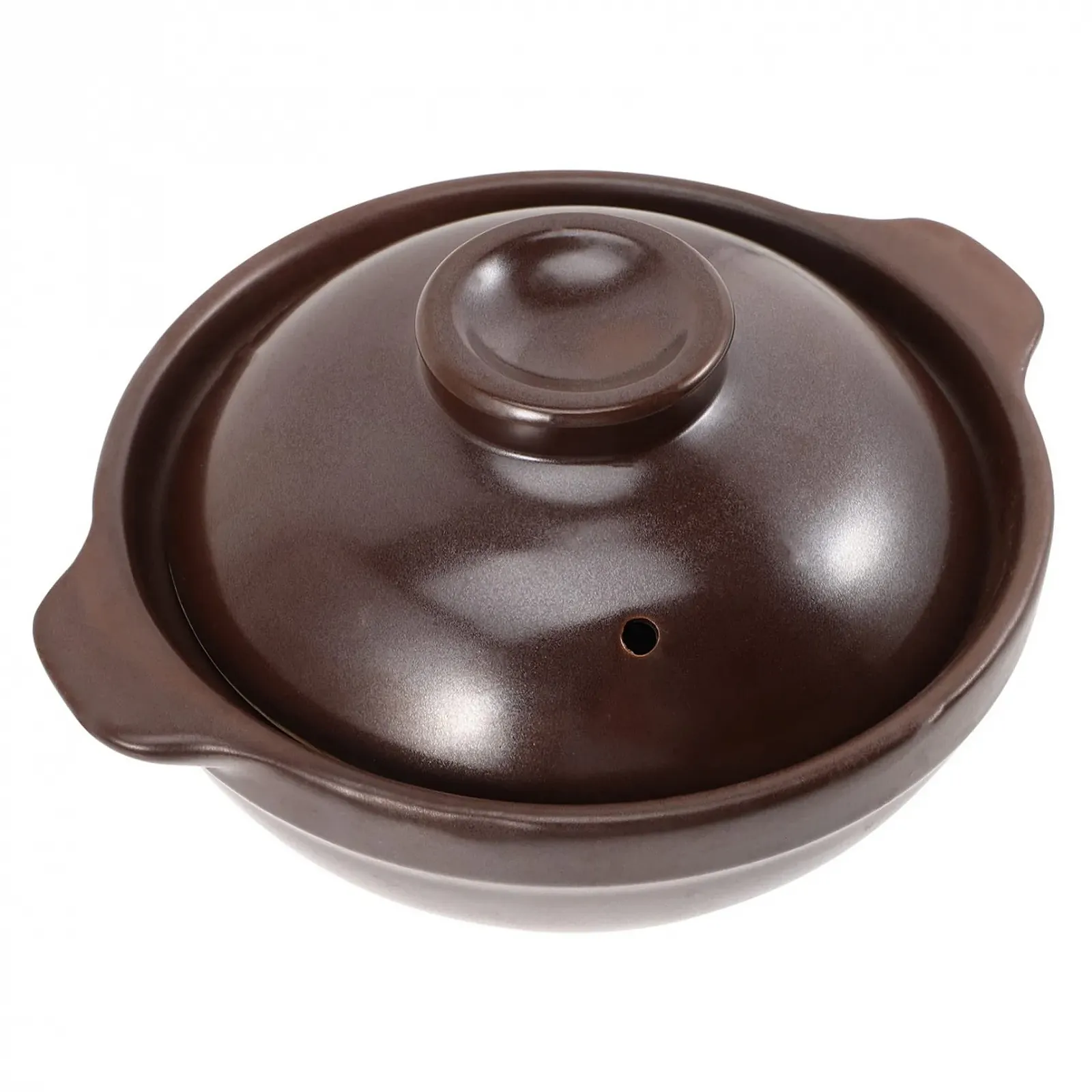 Горщик глиняний з кришкою малий розмір термостійкий для супів та каш коричневий, фото №1