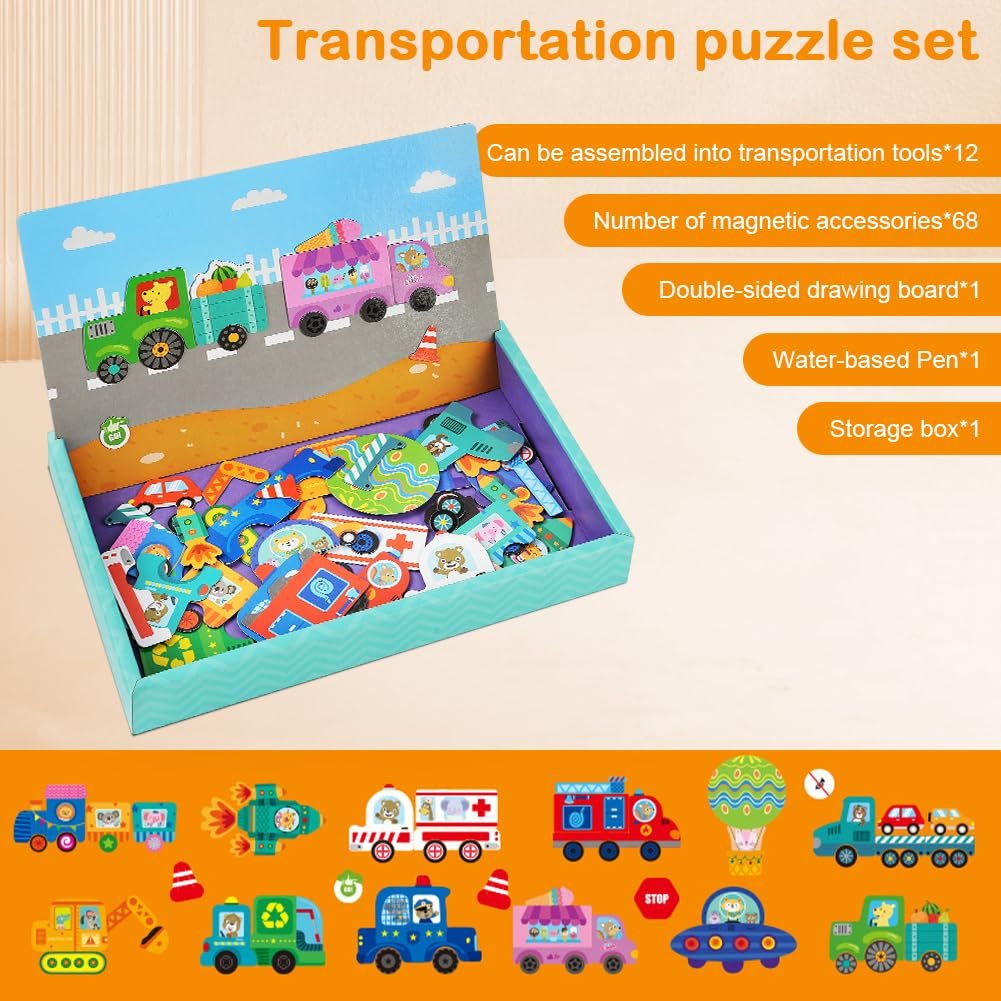 Магнітний пазл Magnetic Vehicle Puzzle Toy для дітей 3-5 років Транспорт, фото №2