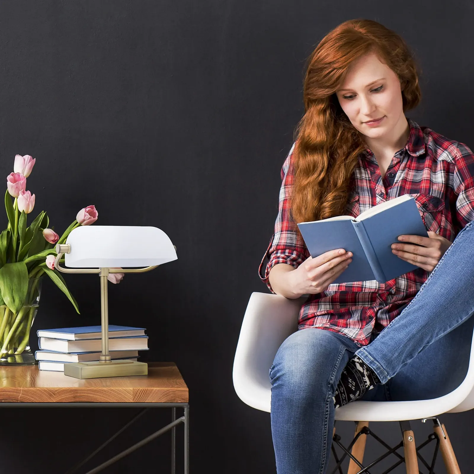 Настільна лампа Relaxdays Retro Banker 33 x 26 x 20 см Біла/Латунь, фото №3