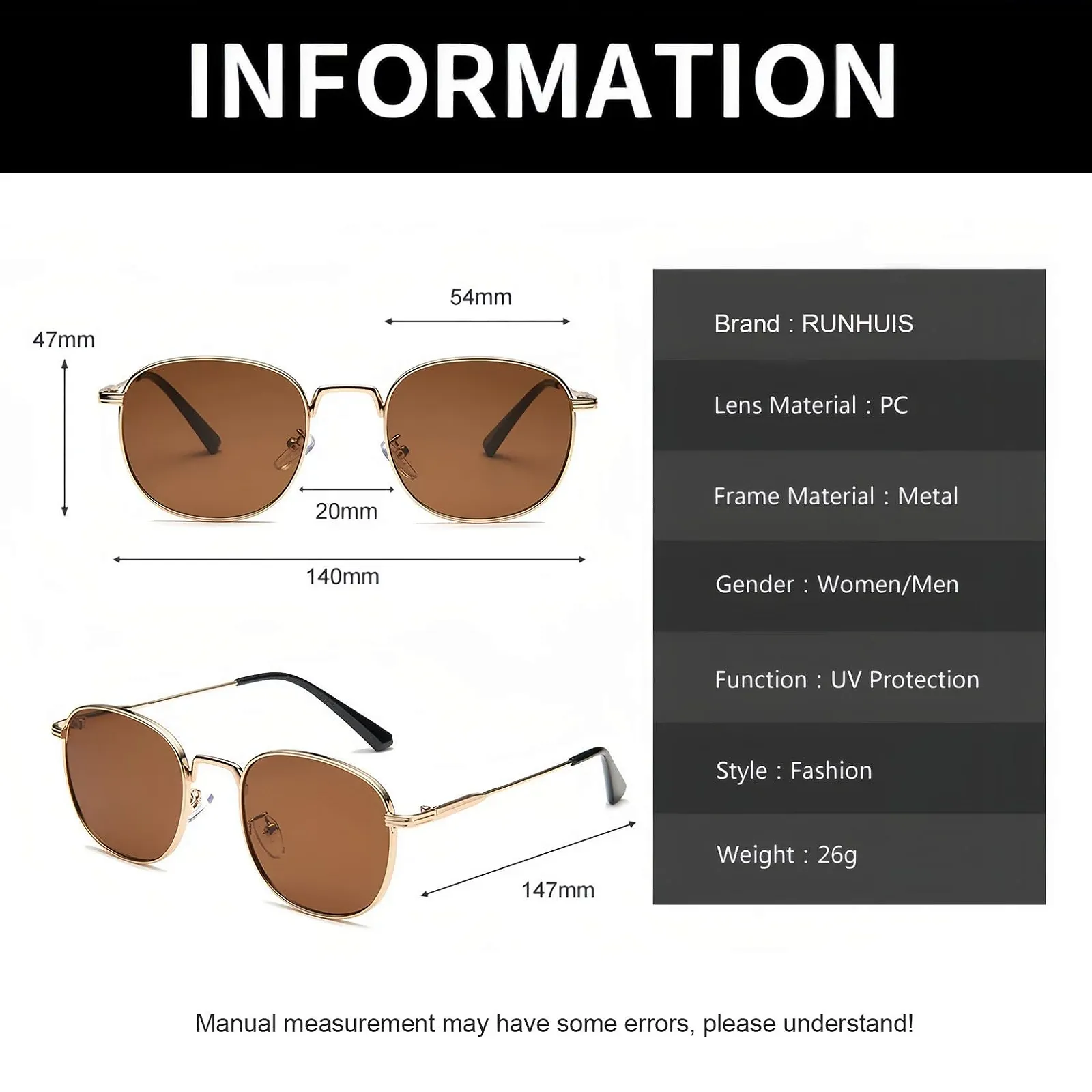 Класичні квадратні сонцезахисні окуляри RUNHUIS для чоловіків і жінок, круглі вінтажні, фото №3 Класичні квадратні сонцезахисні окуляри RUNHUIS для чоловіків і жінок, круглі вінтажні, фото №3