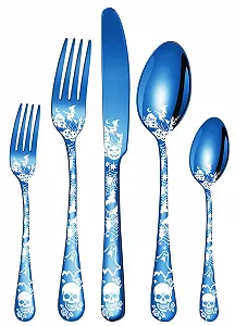 Набір столових приборів XIAOYU Halloween Skeleton, синій - Фото 1