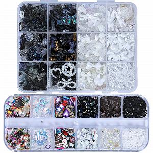 Набір для нігтів 3D Метелик Троянда Квітка Бантик Кролик Ведмідь Стрази Перли Кристал Диски 1400 шт Чорний - Фото 1