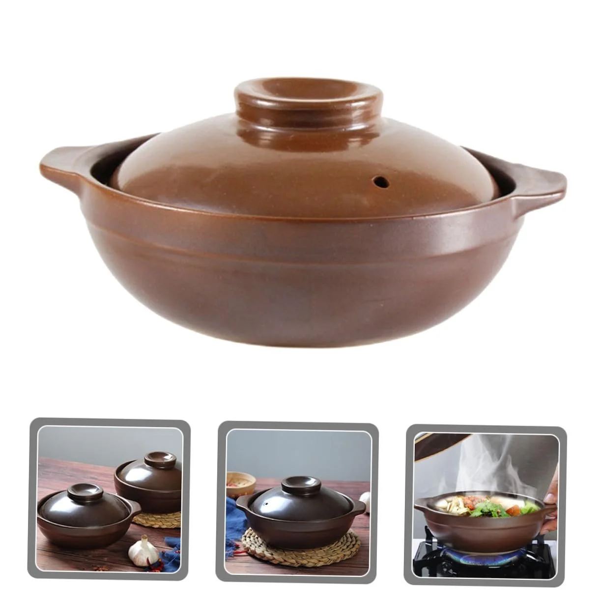 Керамічна каструля OUNONA велика термостійка традиційна кам'яна для газових плит, фото №5