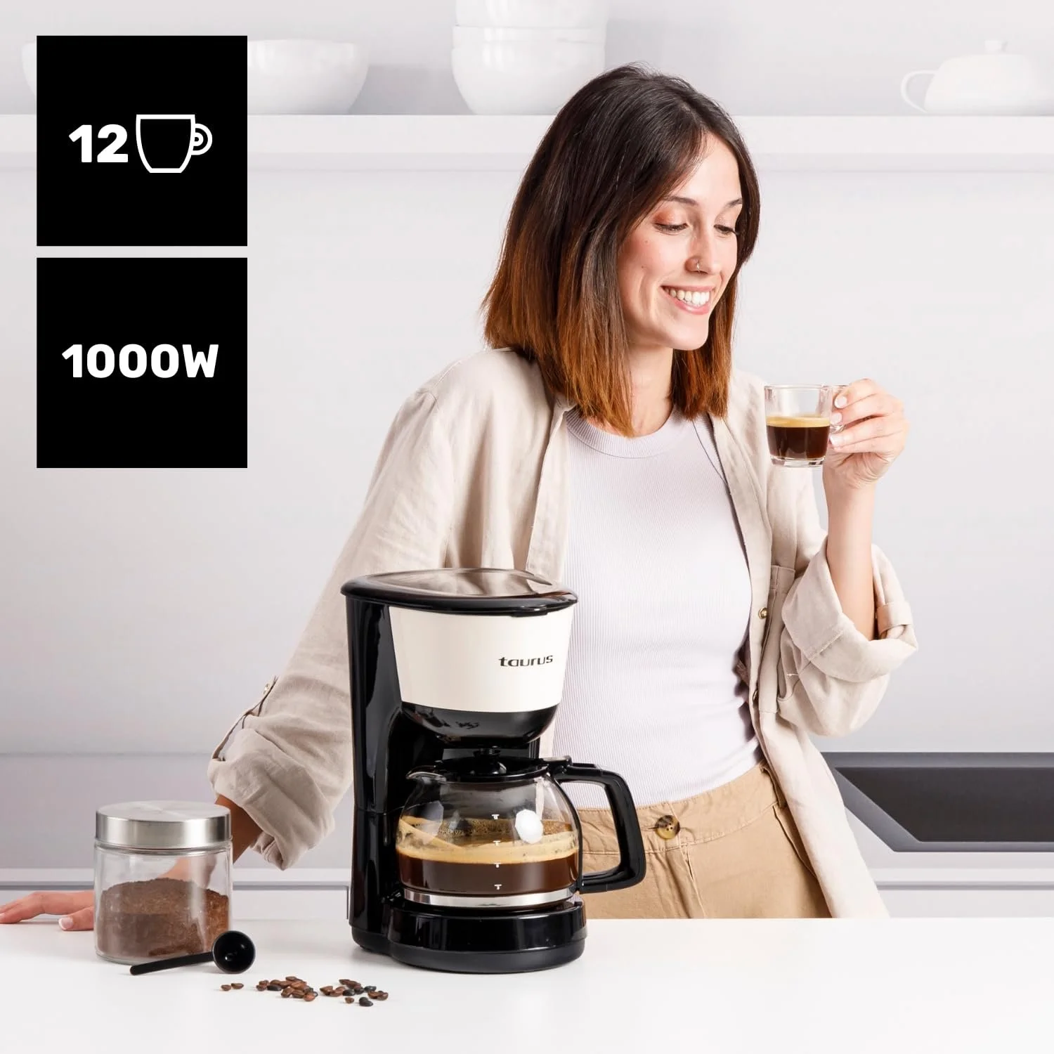 Капельная кофеварка Taurus Verona Vintage 12 чашек 1000 Вт Кремовый, фото №2