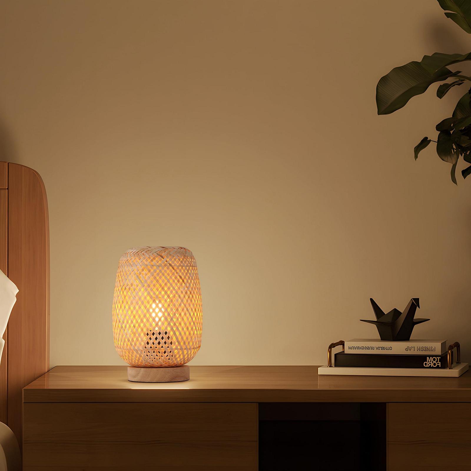 Настільна лампа SUNLLOK Boho Retro з дерев'яною основою ротангова E27, фото №6