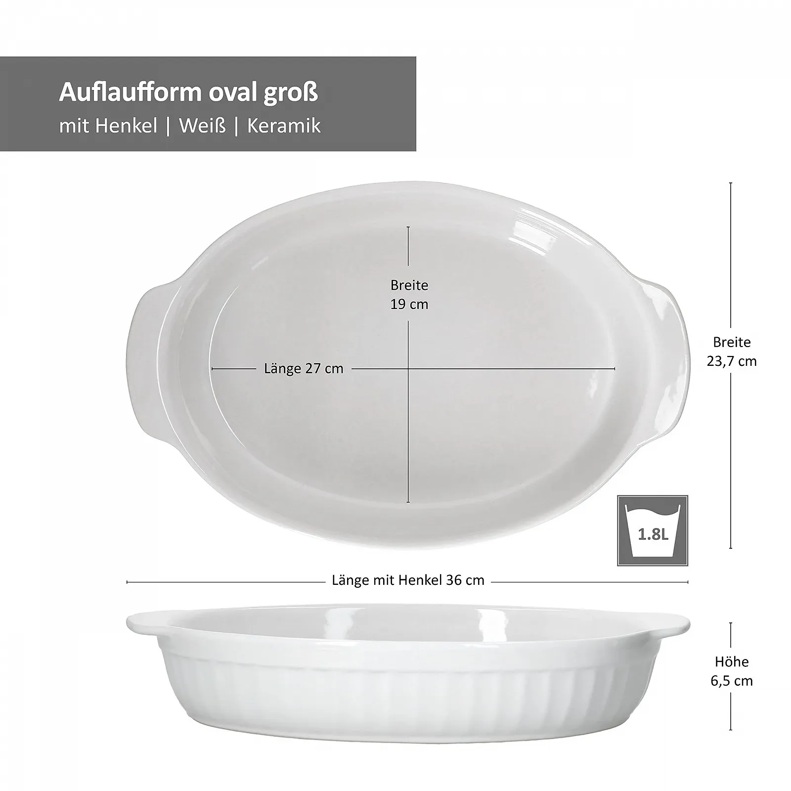 Форма для запікання керамічна MamboCat овальна з ручками 1,8 л 36 см Біла, фото №8