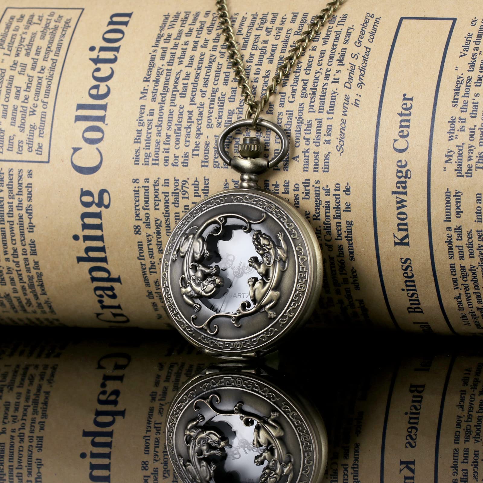 Карманные часы MORFONG Vintage Quartz Half Hunter для мужчин и женщин Antique бронзовый, фото №4