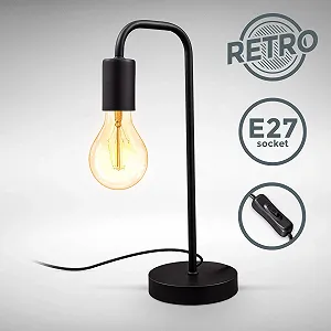 Настільна лампа B.K.Licht Retro вигнута E27 з кабельним вимикачем металева Чорний матовий synthetic.ua - Фото 1