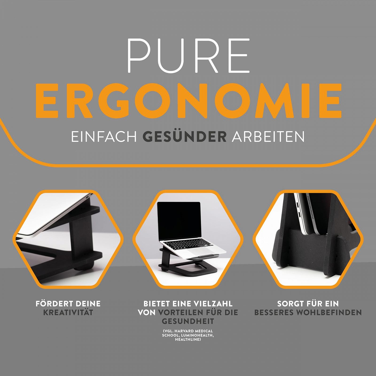 Подставка для ноутбука Wood Hydesk boho office Multistand - приподнятая для ноутбука/MacBook, подставка для стола или кровати, подставка для планшета, портативная, быстрая сборка, черная, фото №3