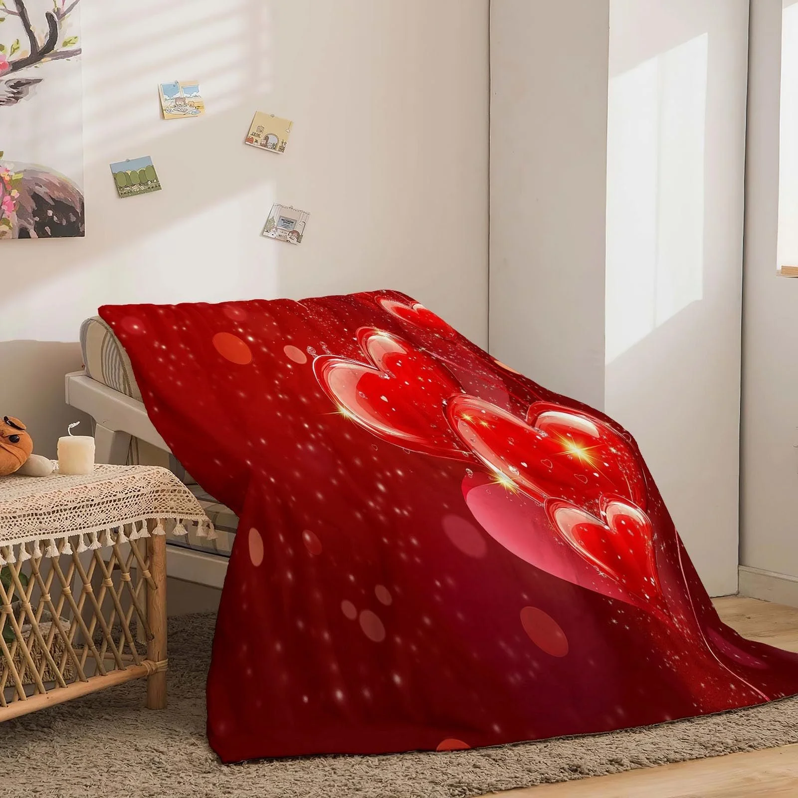 Одеяло Флисовое С принтом Хэллоуин Светящееся Сердце, Красный, 200 x 220 см, фото №5