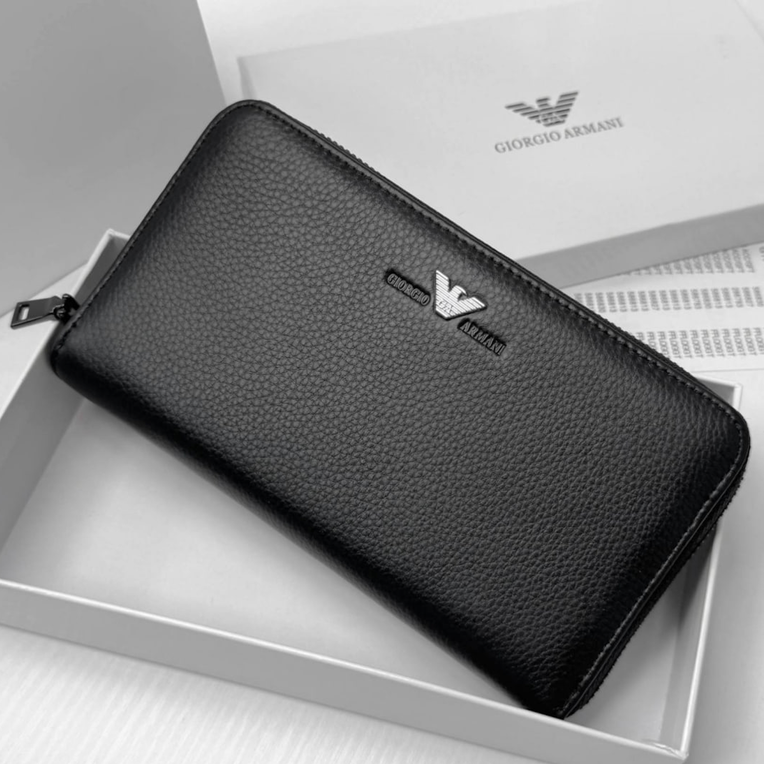 Чоловічий шкіряний гаманець на блискавці Giorgio Armani клатч на замку армані, фото №8