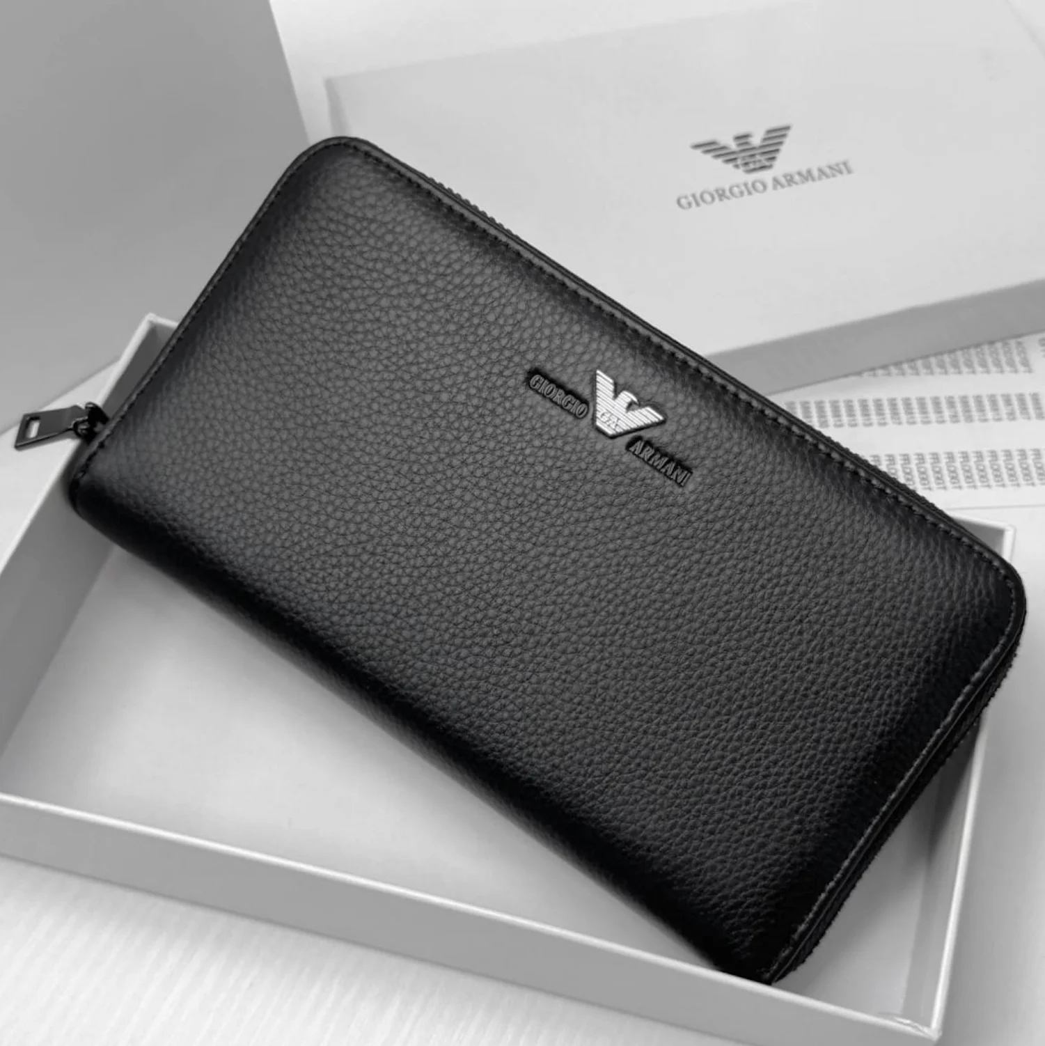 Мужской кожаный кошелек на молнии Giorgio Armani клатч на замке армани, фото №8