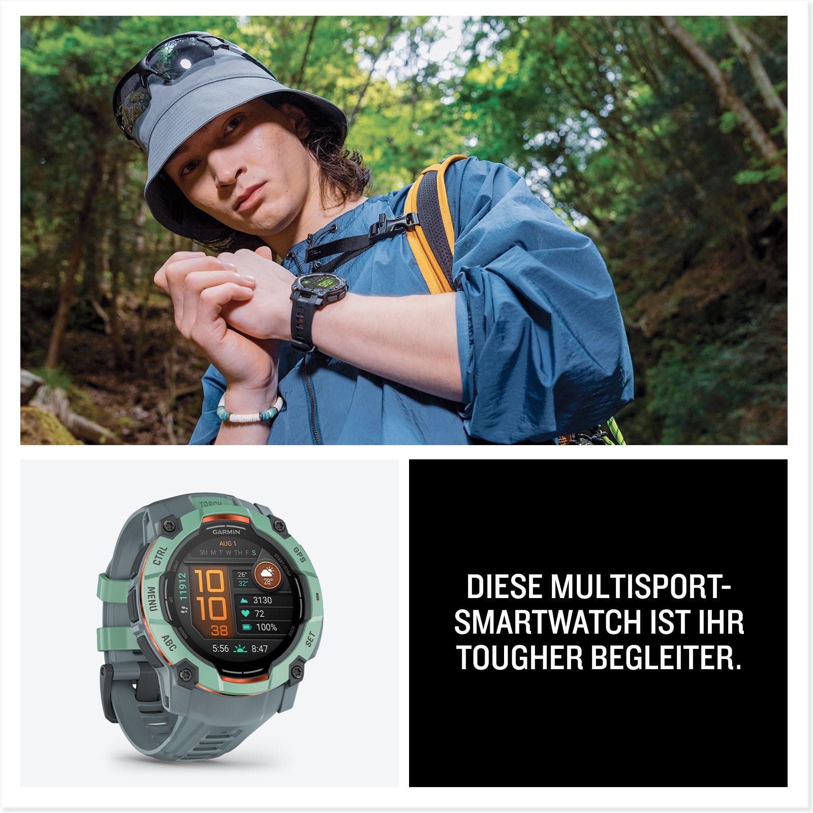 Смарт-годинник Мультиспорт Garmin Instinct 3 50 мм AMOLED GPS, дисплей 1.3 дюйма, до 24 днів роботи від батареї, 80+ спортивних програм, Health Coach, мультисупутниковий прийом, світлодіодний ліхтарик, повідомлення, фото №8