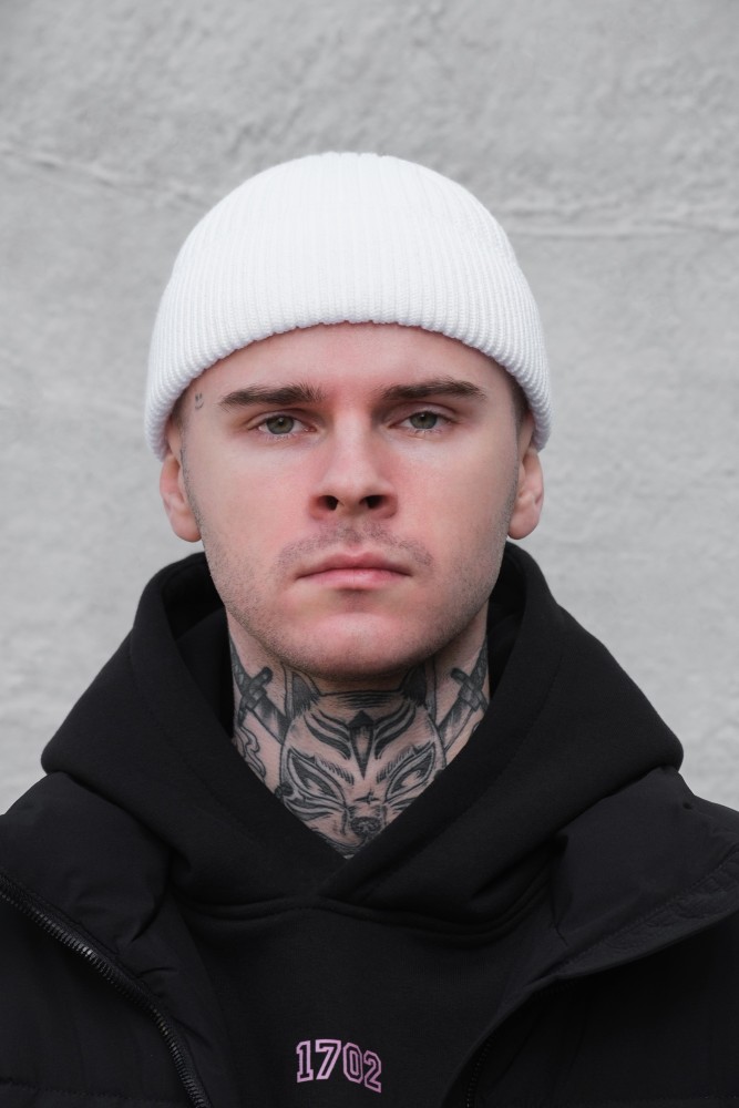 Утеплена трикотажна шапка біні докер на флісі Without Gvido white, фото №2